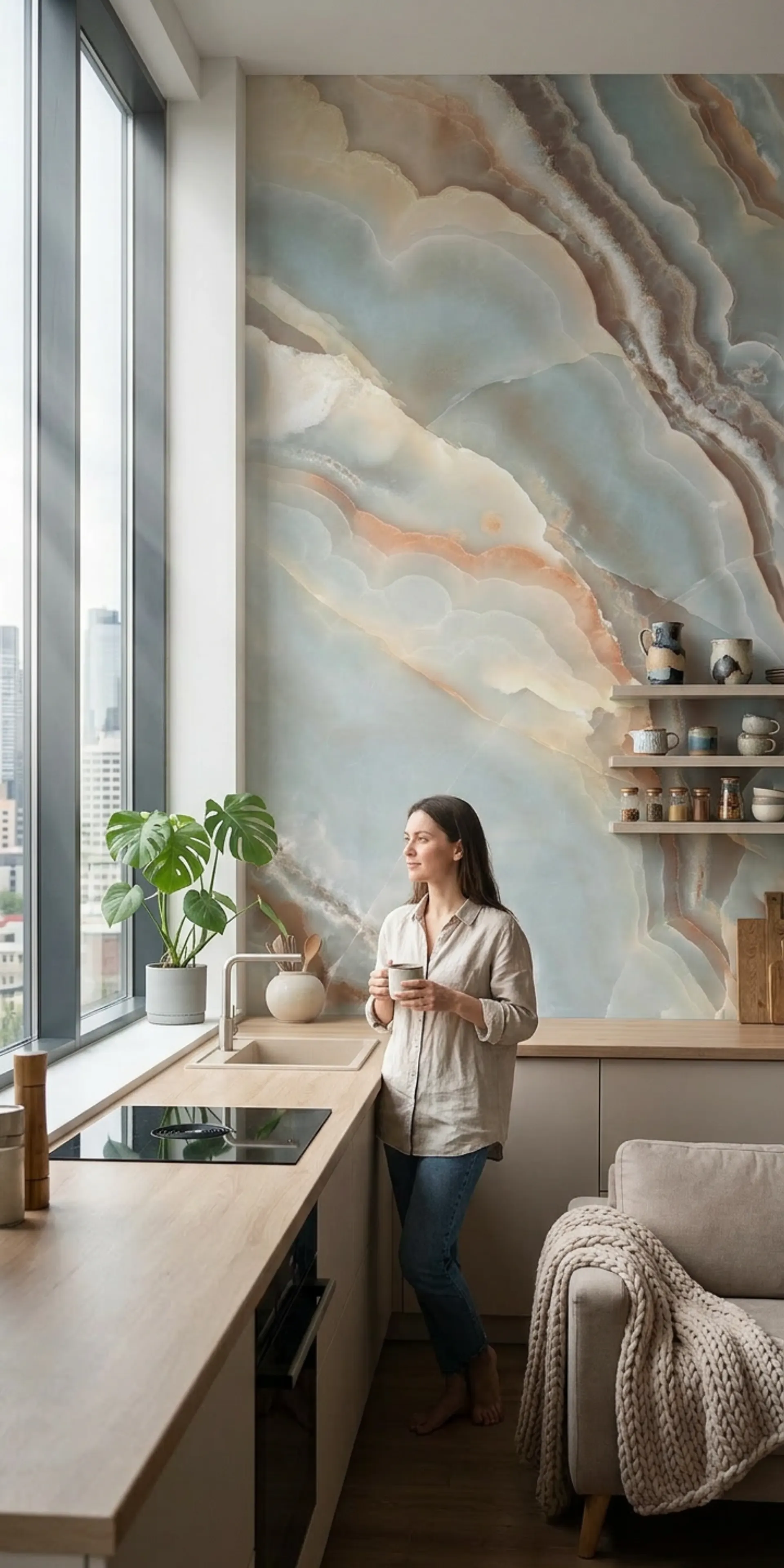 Гибкий мрамор для фартука кухни