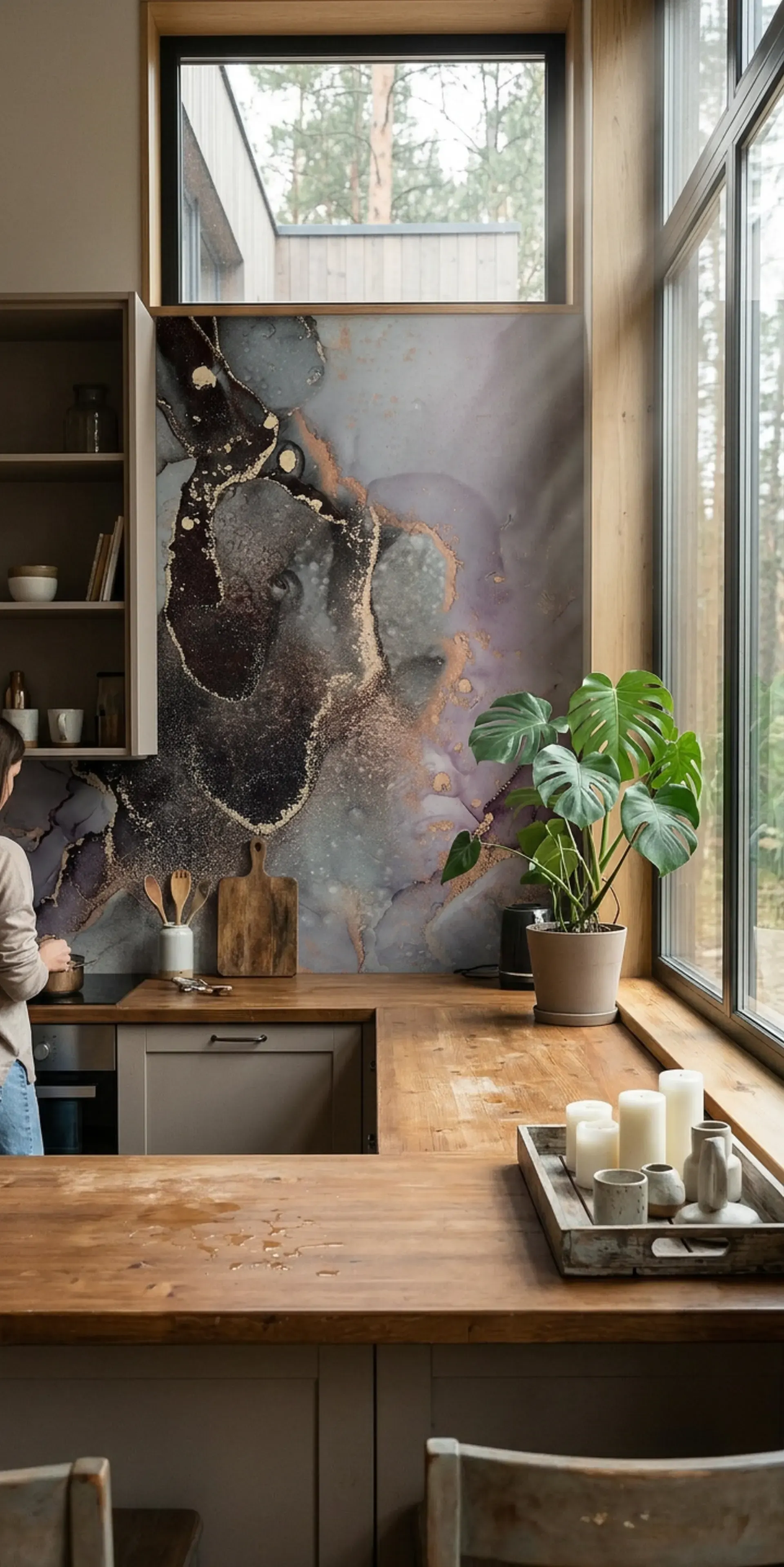 Каменные обои для фартука кухни